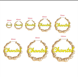 Custom Bamboo Hoop Earrings Choose your own font style